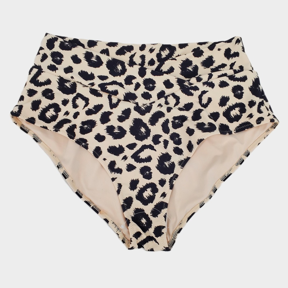 CRZ YOGA Medium Primulin Leopard High Waisted Bikini Bottoms Tan Black Stretch